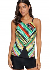Spaghetti Strap Multi Stripe Print Tankini Top