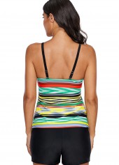 Spaghetti Strap Multi Stripe Print Tankini Top