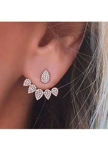 Rosewe Chic 0.98 X 0.86 Inch Rhinestone Water Drops Shape Gold Earrings - One Size