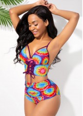 Printed High Waisted Spaghetti Strap Bikini Set