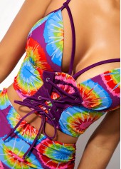 Printed High Waisted Spaghetti Strap Bikini Set