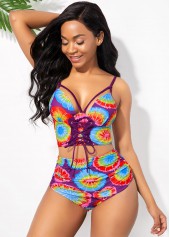Printed High Waisted Spaghetti Strap Bikini Set