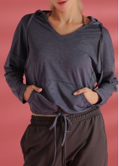 Long Sleeve Grey Drawstring Waist Sports Top