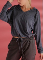 Long Sleeve Grey Drawstring Waist Sports Top