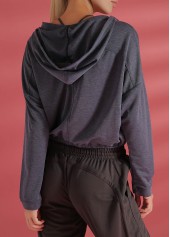 Long Sleeve Grey Drawstring Waist Sports Top