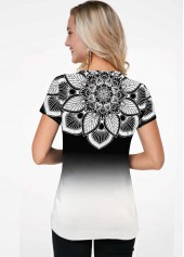 Short Sleeve Gradient Flower Print T Shirt