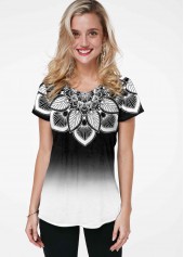 Short Sleeve Gradient Flower Print T Shirt