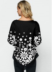 Printed Chiffon Panel Three Quarter Sleeve T Shirt