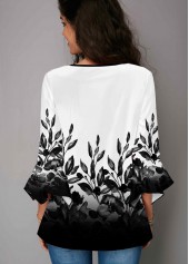 Gradient Button Up Plant Print Blouse