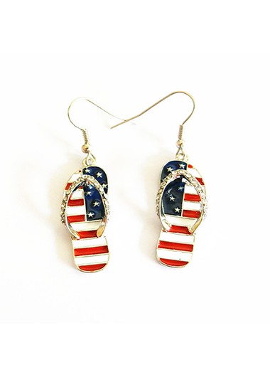 Rosewe Chic Metal American Flag Print Rhinestone Earrings - One Size