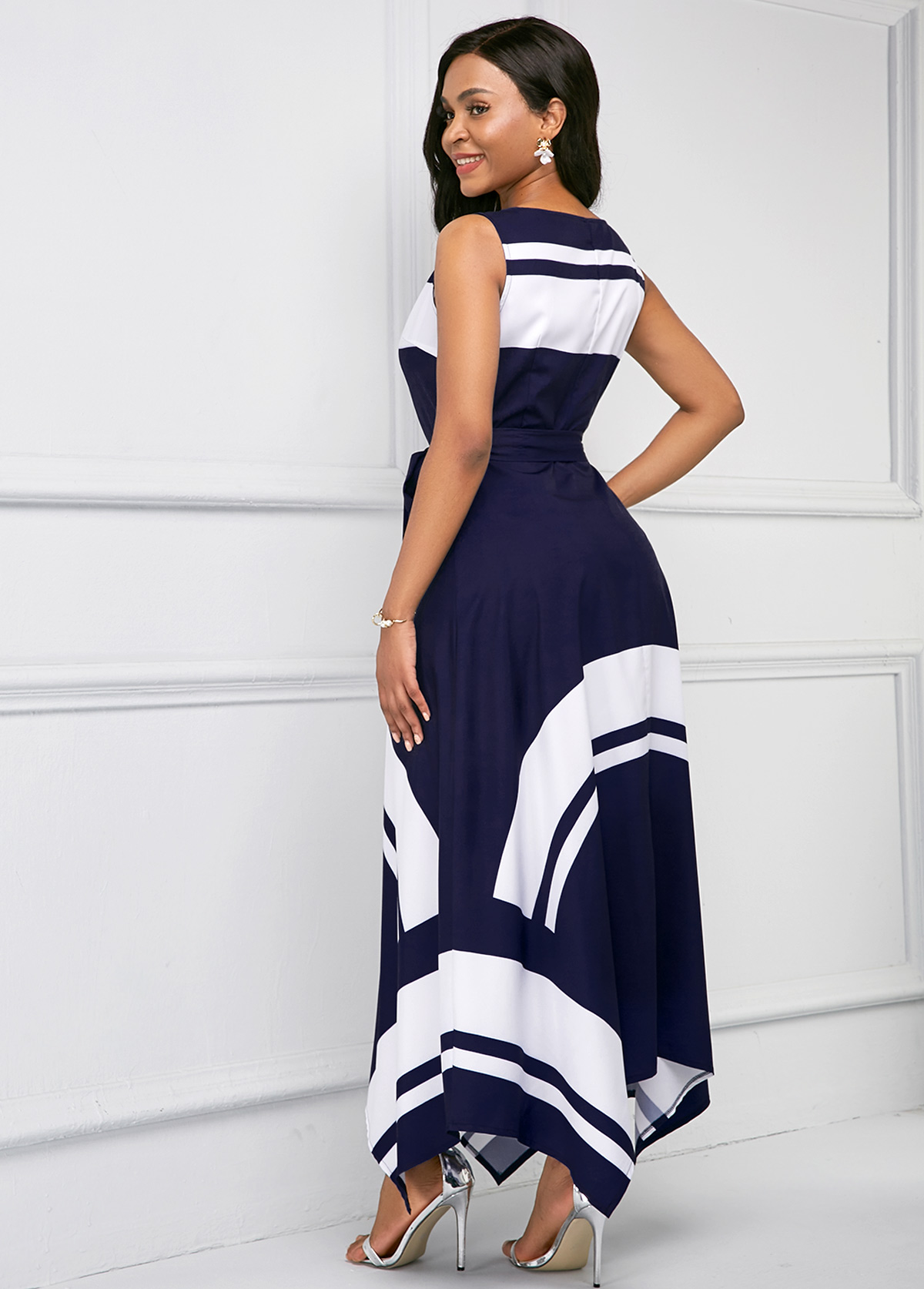 Asymmetric Hem Sleeveless Printed Maxi Dress