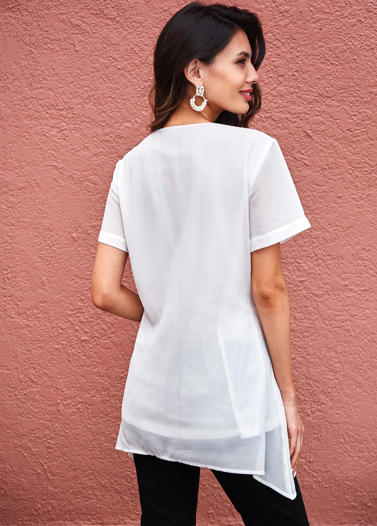 Asymmetric Hem Button Detail Pocket Soft Blouse