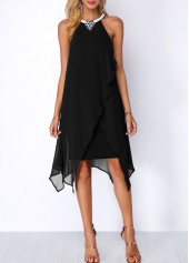Embellished Neck Chiffon Overlay Black Dress | Rosewe.com - USD $39.98