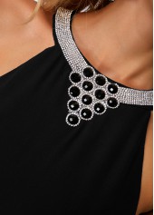 Embellished Neck Chiffon Overlay Black Dress