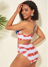 Cross Strap High Waisted American Flag Print Bikini Set