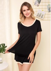 Short Sleeve Black Round Neck Pajama Set