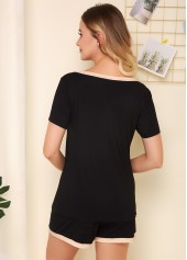 Short Sleeve Black Round Neck Pajama Set