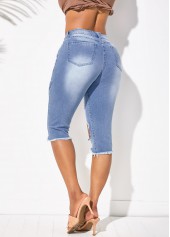 Shredded Pocket Acid Washed Denim Shorts