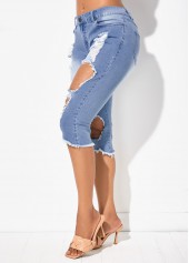 Shredded Pocket Acid Washed Denim Shorts