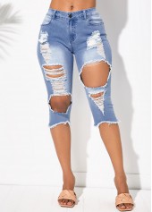 Shredded Pocket Acid Washed Denim Shorts