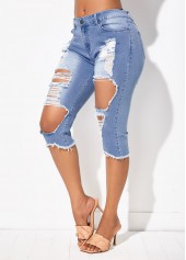 Shredded Pocket Acid Washed Denim Shorts