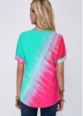 Lace Up Short Sleeve Color Block T Shirt