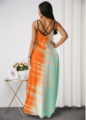 Lace Up Spaghetti Strap Color Block Maxi Dress