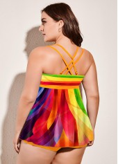 Multi Color Plus Size Cross Strap Tankini Set