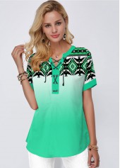 Green Tribal Print Gradient Blouse