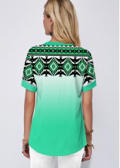 Green Tribal Print Gradient Blouse