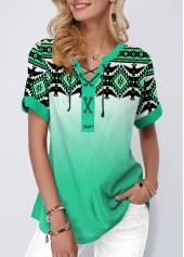 Green Tribal Print Gradient Blouse