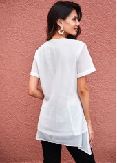 Asymmetric Hem Button Detail Pocket Soft Blouse