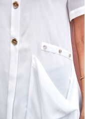 Asymmetric Hem Button Detail Pocket Soft Blouse