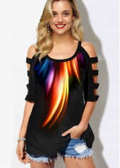Rainbow Color Cold Shoulder T Shirt