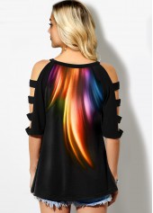 Rainbow Color Cold Shoulder T Shirt