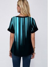 Blue Split Neck Short Sleeve Blouse