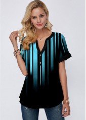 Blue Split Neck Short Sleeve Blouse