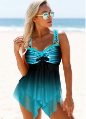 Wide Strap Blue Printed Swimdress and Short