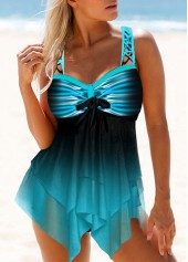 Wide Strap Blue Printed Swimdress and Short