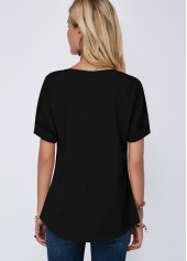 Short Sleeve Black Zipper Detail Blouse