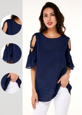 Half Sleeve Cold Shoulder Round Neck T Shirt
