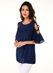 Half Sleeve Cold Shoulder Round Neck T Shirt