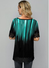 Criss Cross Neck Cyan Half Sleeve T Shirt