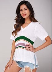 V Neck Short Sleeve Contrast Sweater