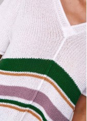 V Neck Short Sleeve Contrast Sweater