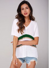 V Neck Short Sleeve Contrast Sweater