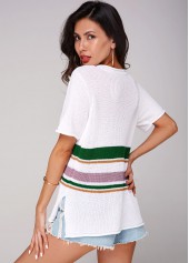 V Neck Short Sleeve Contrast Sweater