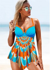 Asymmetric Hem Criss Cross Back Printed Swimdress Top-No Bottom