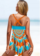 Asymmetric Hem Criss Cross Back Printed Swimdress Top-No Bottom