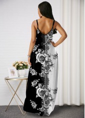 Side Pocket Printed Spaghetti Strap Maxi Dress